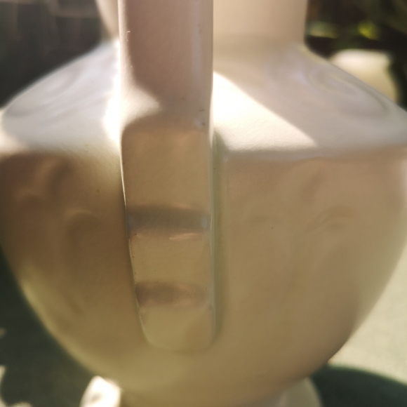 Ivory /Cream Porcelain Embossed 9" Pitcher / Art Pottery Vase With Handle - Picture 9 of 10